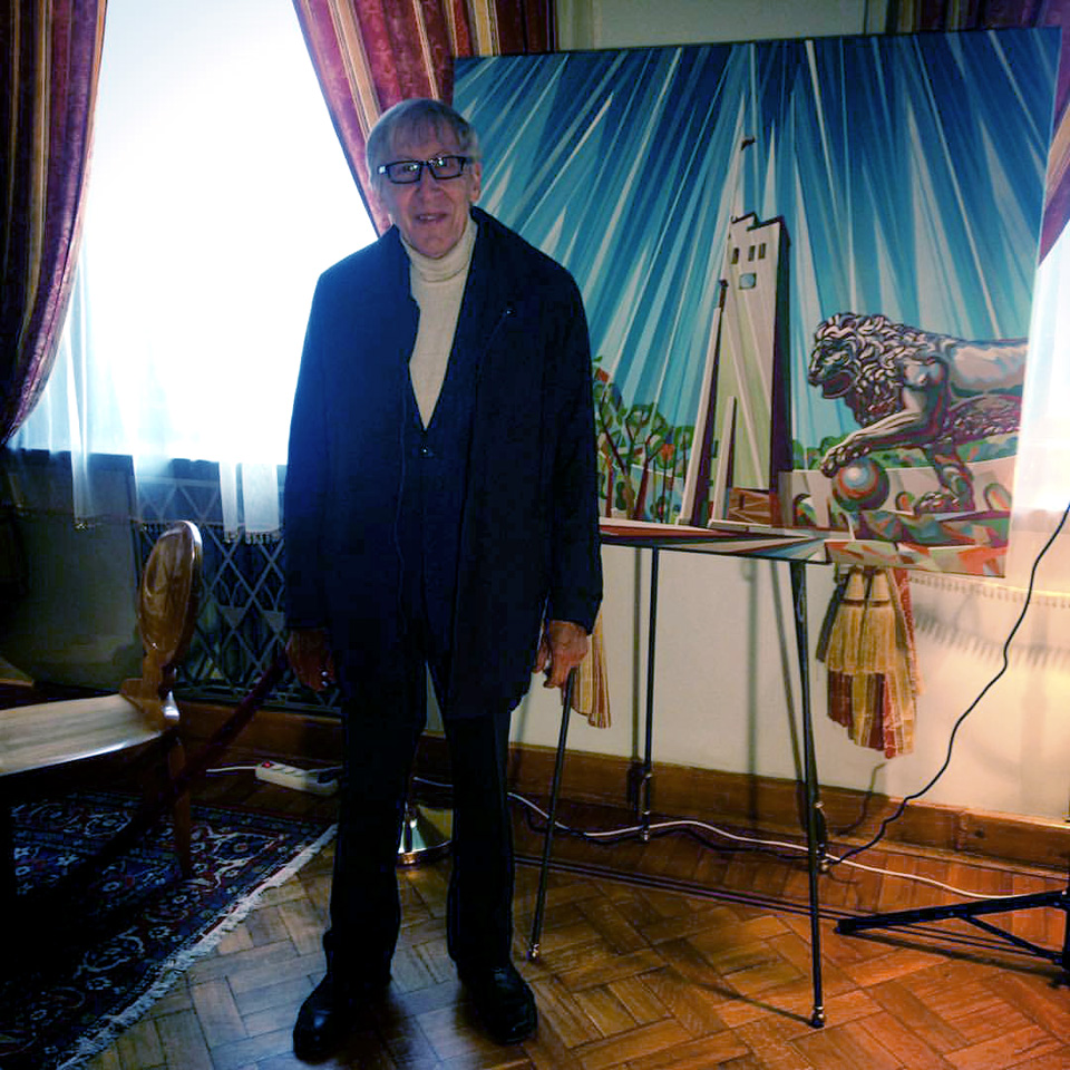 Giedrius Kuprevičius, the grand maestro of bell music, at my painting "The Sounds of Bells" (4 Oct 2015)